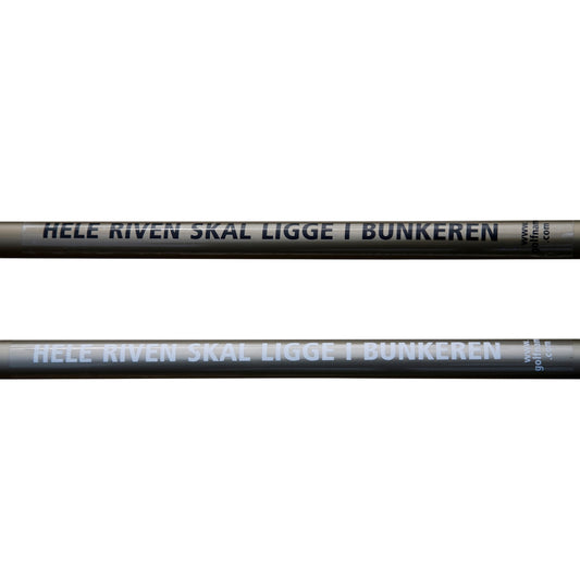 Sticker: "Place rake in the bunker", black