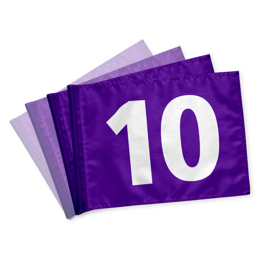 Golf Flags 10-18, purple with white numbers, double-sided, 200 gram fabric