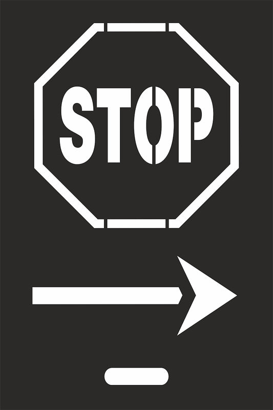 Stop and arrow template for spray painting on grass