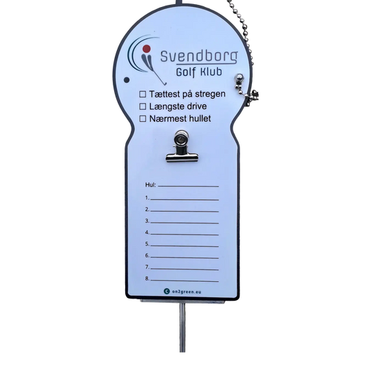 Nærmest hullet skilt med målebånd