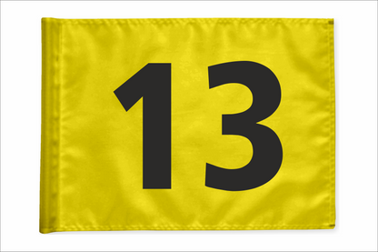 Single golf flag, yellow with optional hole number, 200 gram fabric