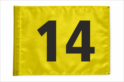 Single golf flag, yellow with optional hole number, 200 gram fabric