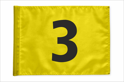 Single golf flag, yellow with optional hole number, 200 gram fabric