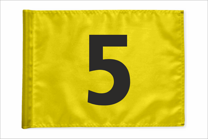 Single golf flag, yellow with optional hole number, 200 gram fabric
