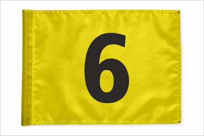Single golf flag, yellow with optional hole number, 200 gram fabric