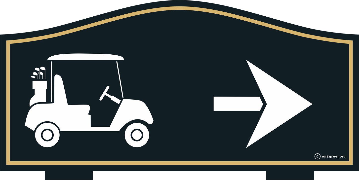 Golf Sign: NEXT TEE - golf car and right arrow