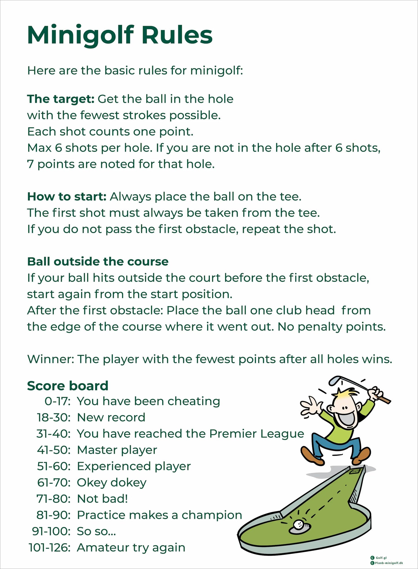 Rule sign for MiniGolf / Adventure Golf