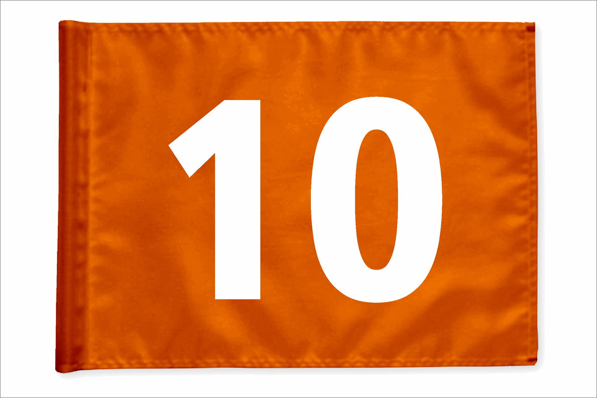 Stykvis minigolfflag, orange, nummer 10