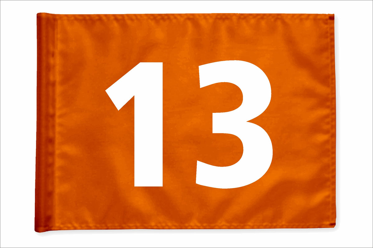 Stykvis minigolfflag, orange, nummer 13