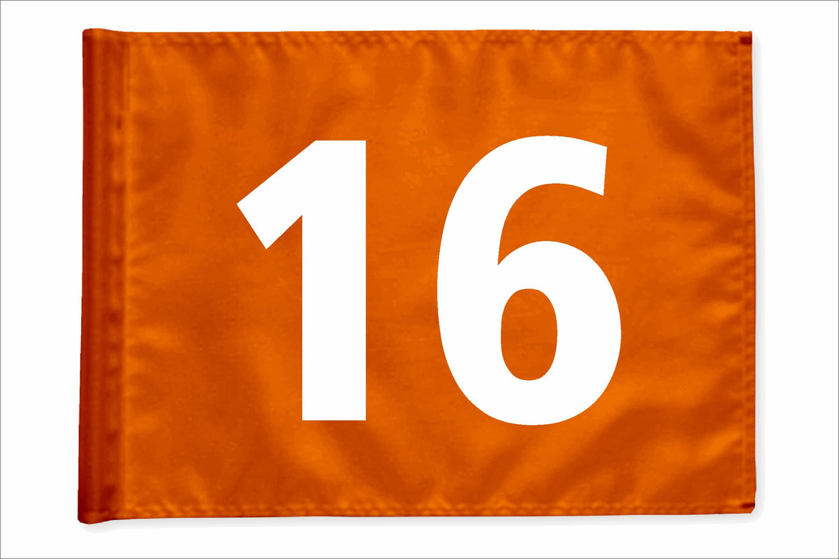 Stykvis minigolfflag, orange, nummer 16