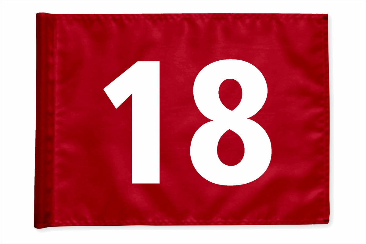 Stykvis minigolfflag, rød, nummer 18