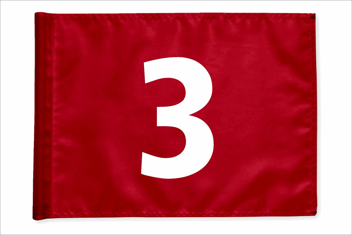 Stykvis minigolfflag, rød, nummer 3