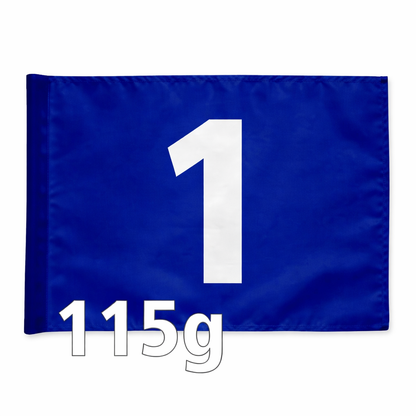 Single golf flag, blue with optional hole number, 115 gram fabric