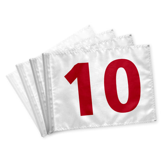 Golf Flags 10-18, white with red numbers, 115 gram fabric, double-sided